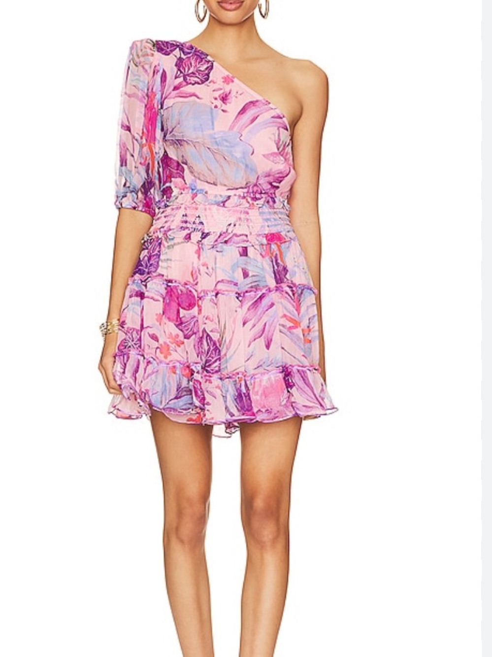 Rococo sand NWT zazu one shoulder floral chiffon boho tropical mini dress SZ M